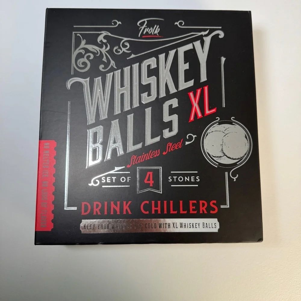 Whiskey Balls XL Stainless Steel Drink Chillers Set of 4 w/ Tongs Like New